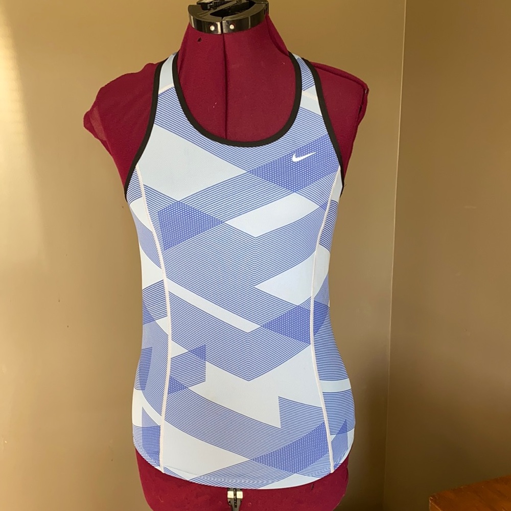 Nike Dri-Fit Blue and White Fitted Tank Top (Size XS)